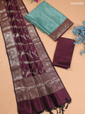 Pastel Green and Wine Banarasi Silk Dress Material With With Allover Zari Buttas