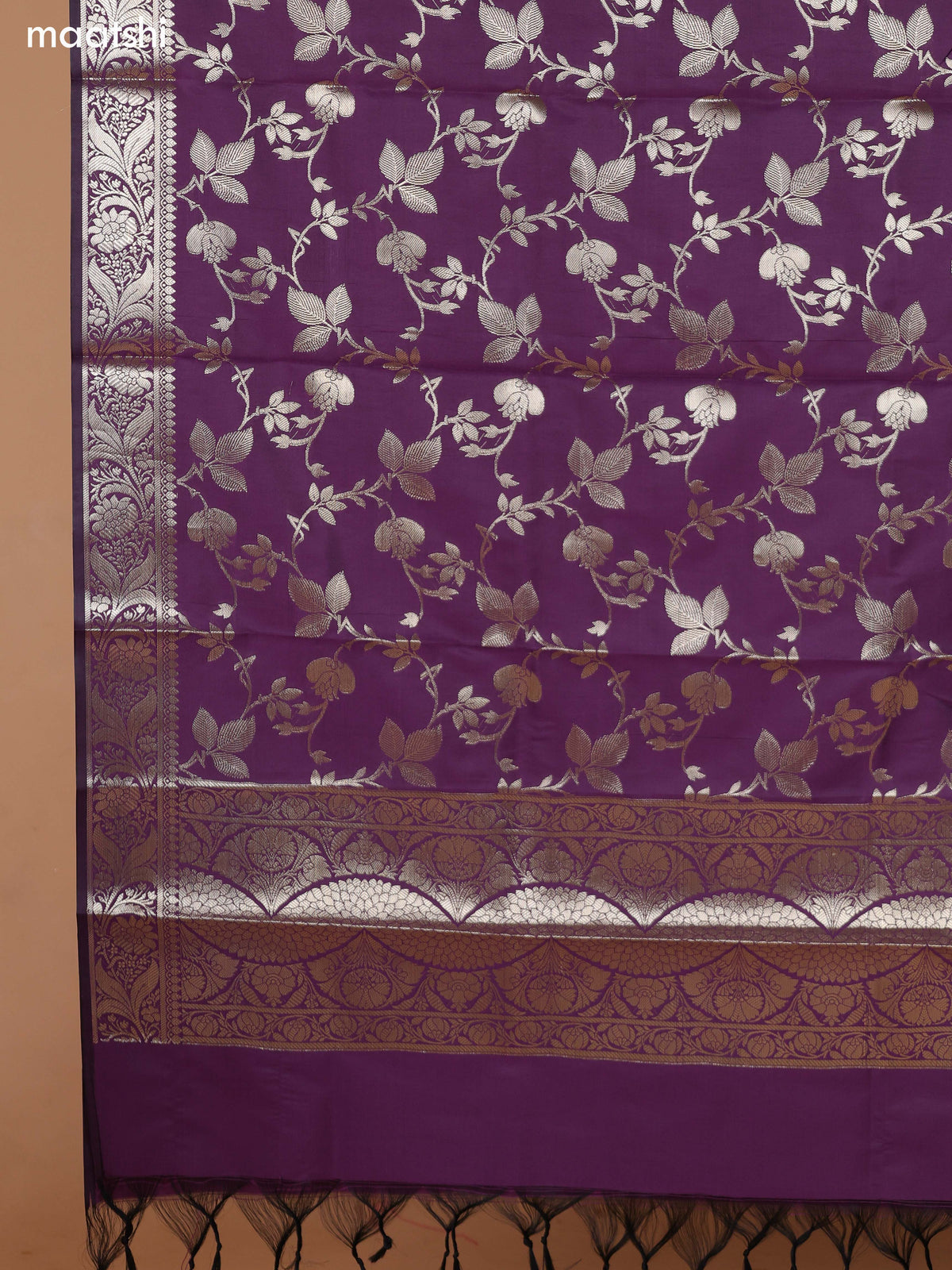 Peach and Purple Banarasi Silk Dress Material With With Allover Zari Buttas and Bottom & Dupatta