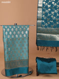 Pastel Green and Teal Green Banarasi Silk Dress Material With With Allover Zari Buttas and Bottom & Dupatta