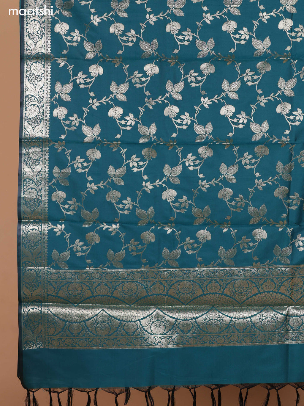 Pastel Green and Teal Green Banarasi Silk Dress Material With With Allover Zari Buttas and Bottom & Dupatta