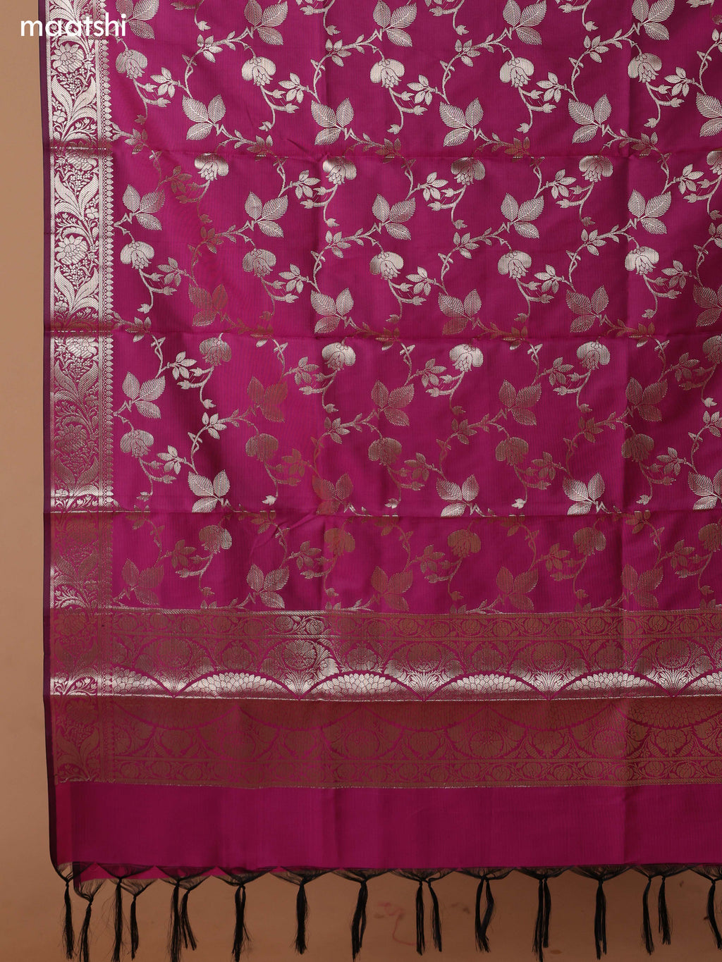 Mustard Green and Pink Banarasi Silk Dress Material With With Allover Zari Buttas and Bottom & Dupatta