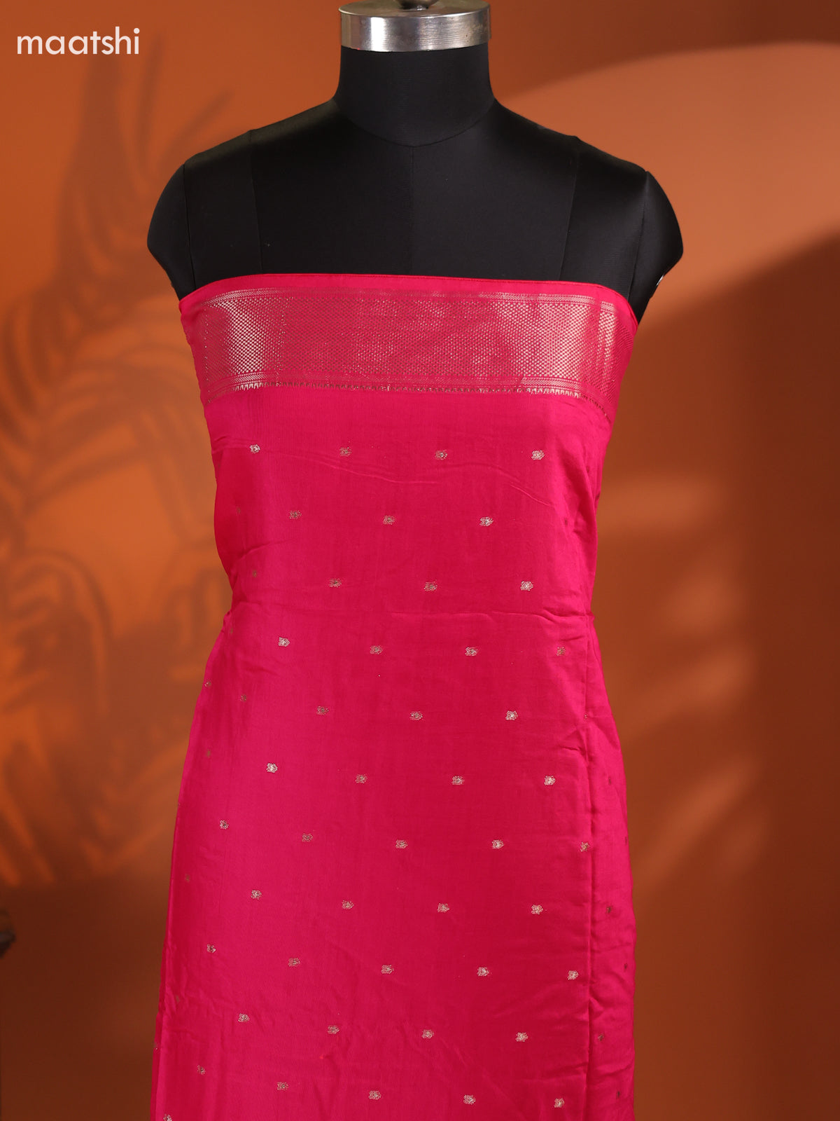 Magenta Pink Art Silk Dress Material With Zari Buttas and Bottom & Dupatta