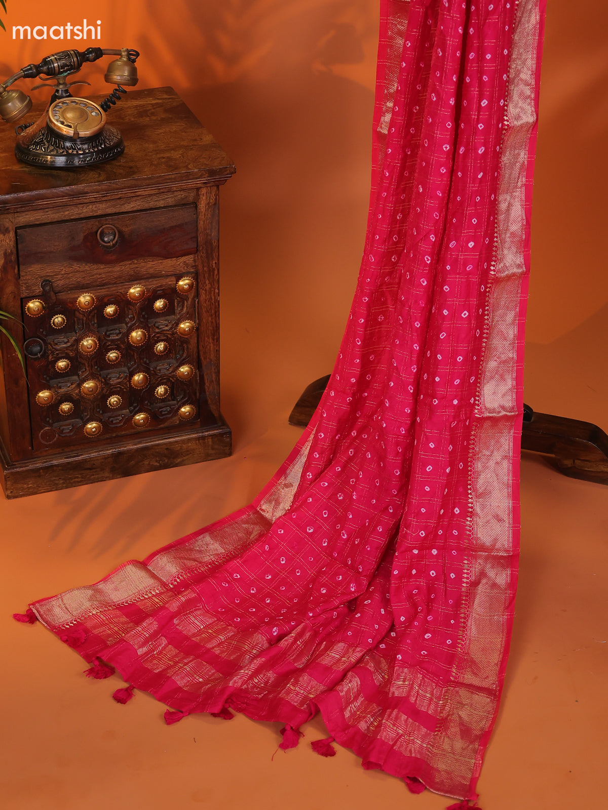 Magenta Pink Art Silk Dress Material With Zari Buttas and Bottom & Dupatta