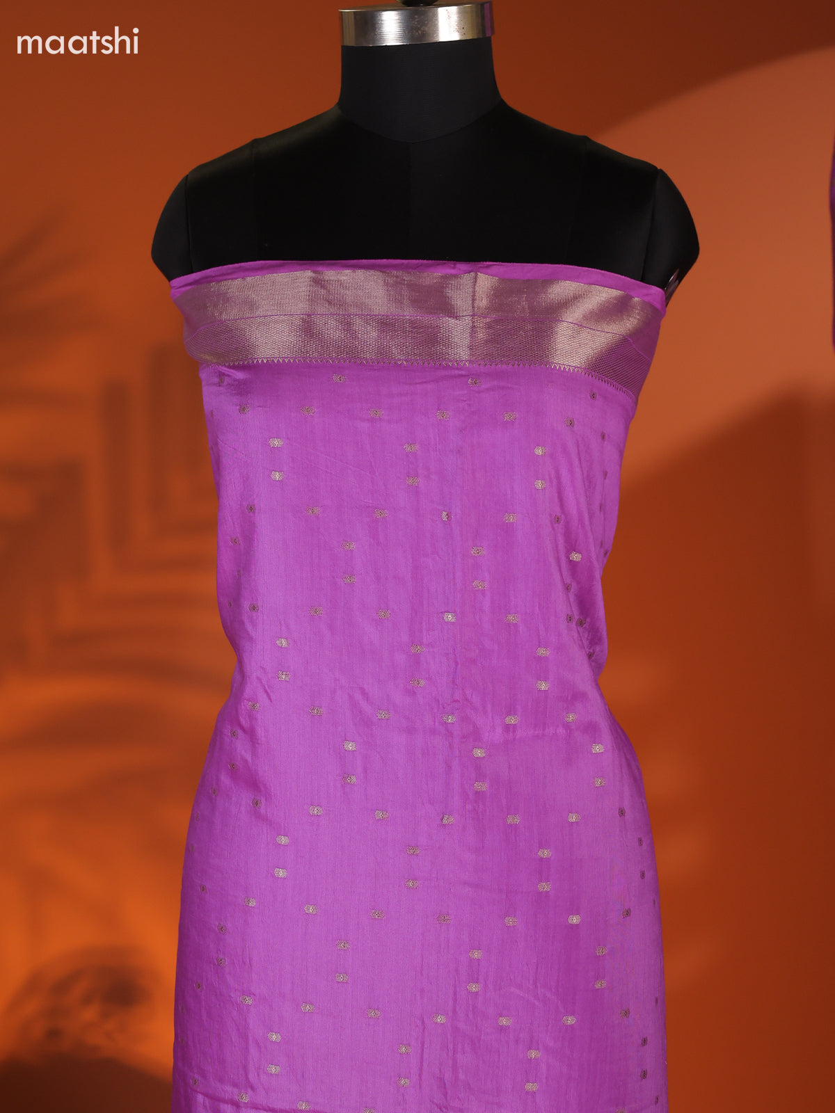 Lavender Art Silk Dress Material With Zari Buttas and Bottom & Dupatta