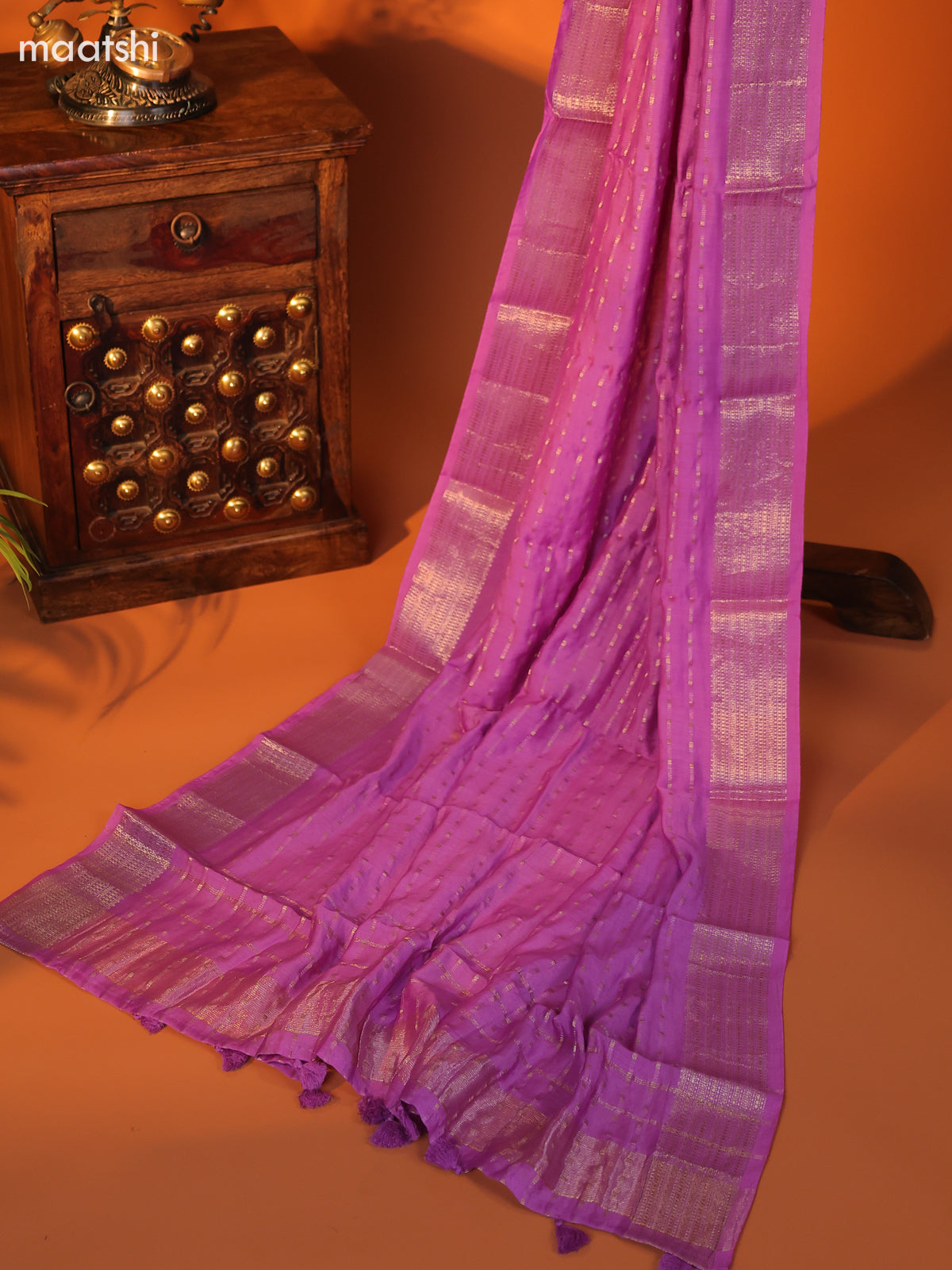 Lavender Art Silk Dress Material With Zari Buttas and Bottom & Dupatta