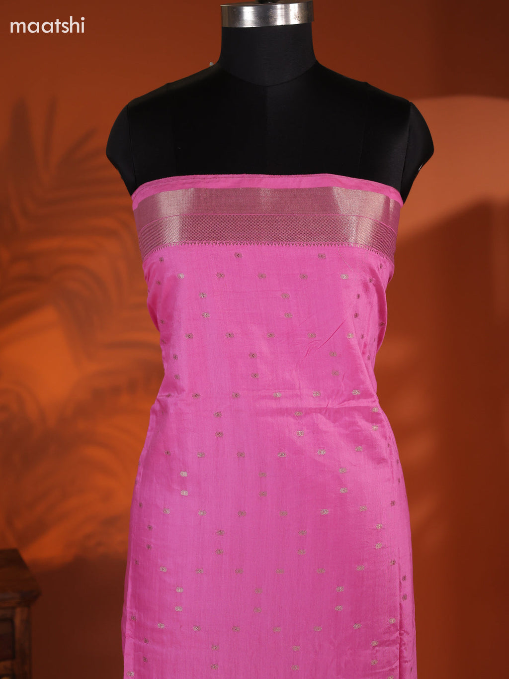 Pink Art Silk Dress Material With Zari Buttas and Bottom & Dupatta