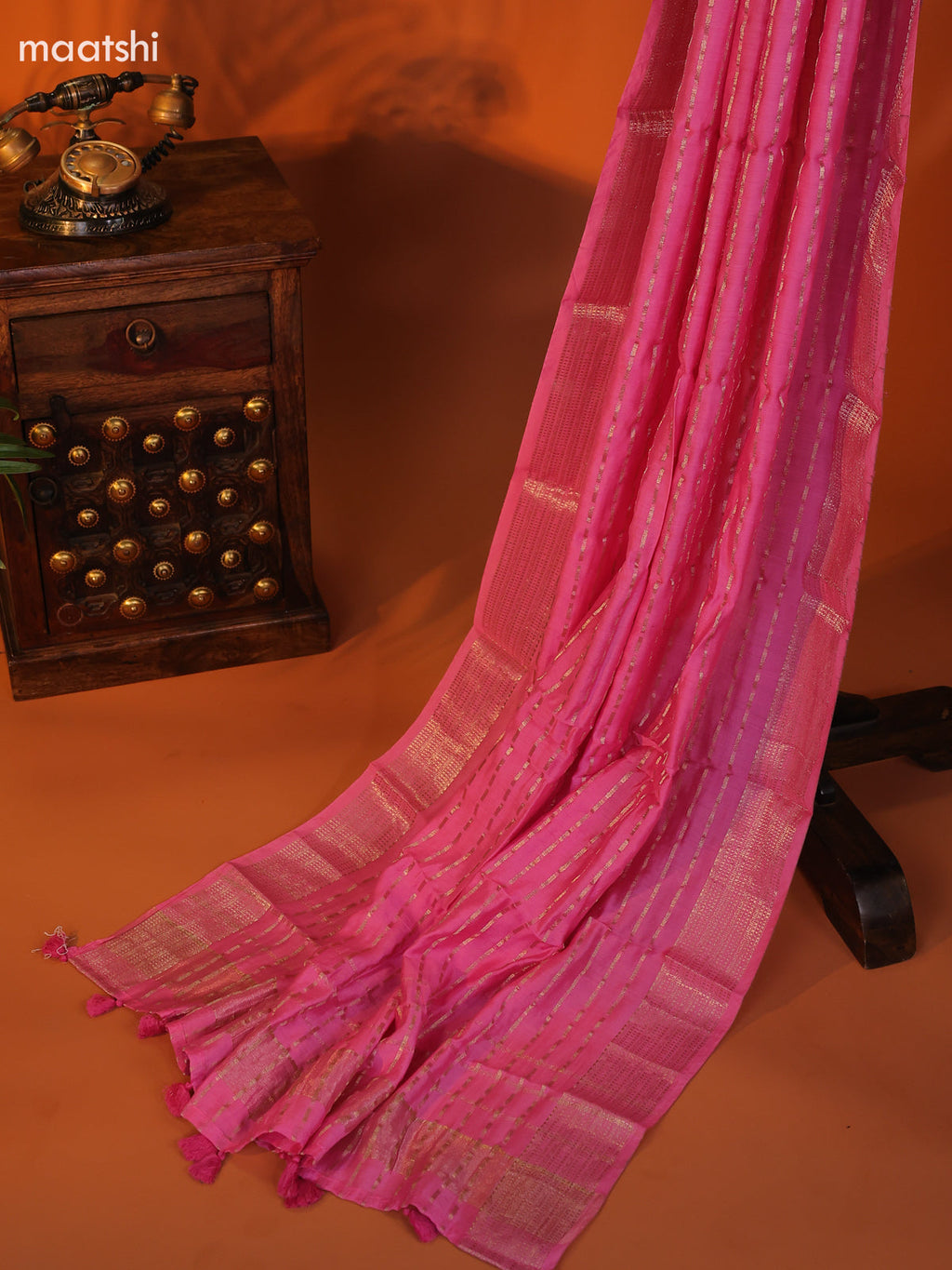 Pink Art Silk Dress Material With Zari Buttas and Bottom & Dupatta