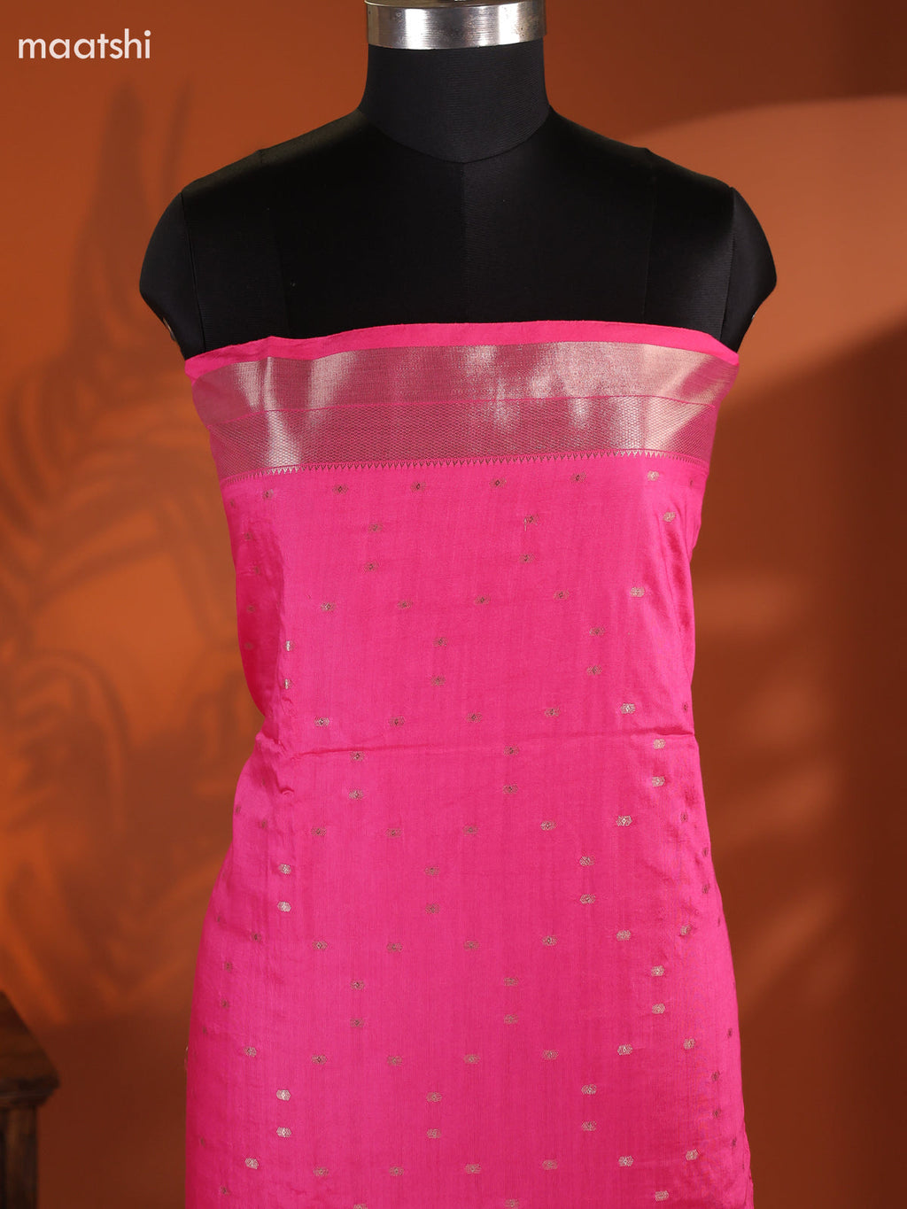 Pink Art Silk Dress Material With Zari Buttas and Bottom & Dupatta
