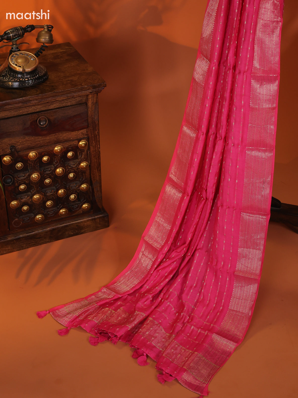 Pink Art Silk Dress Material With Zari Buttas and Bottom & Dupatta