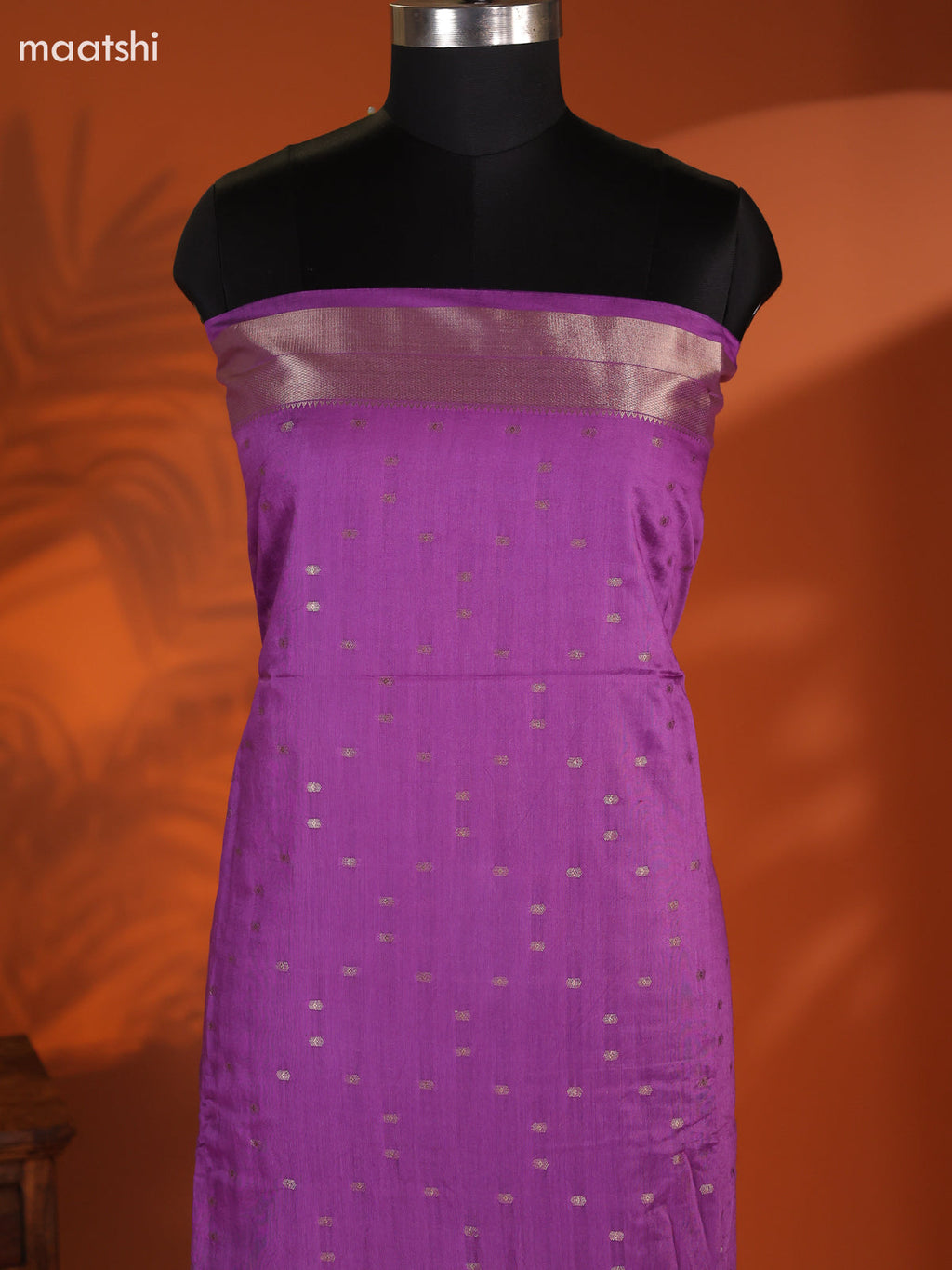 Lavender Art Silk Dress Material With Zari Buttas and Bottom & Dupatta