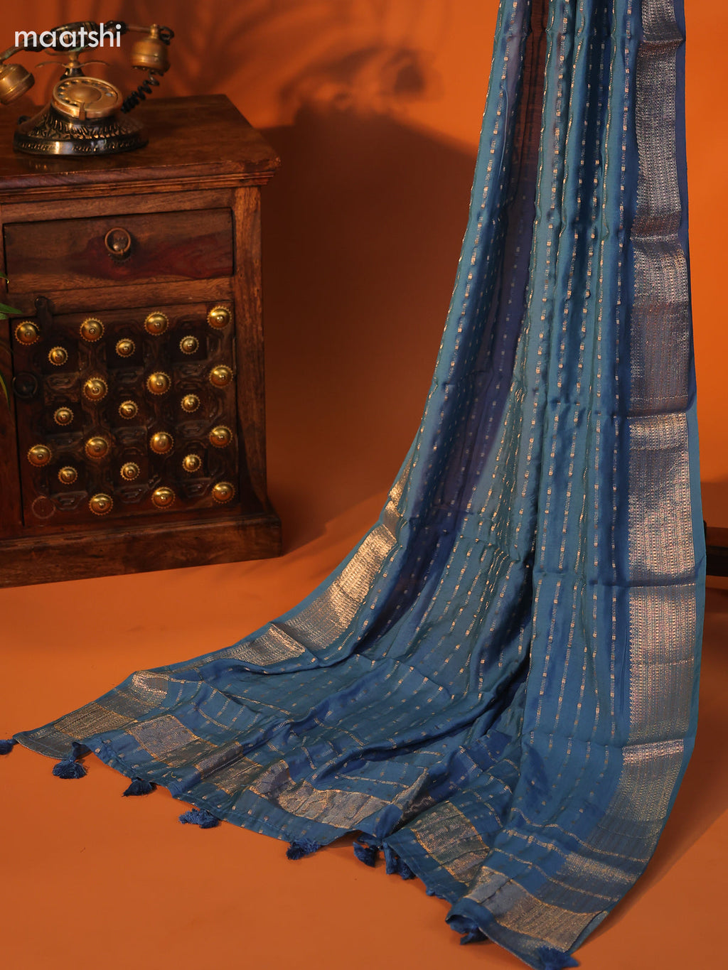 Blue Art Silk Dress Material With Zari Buttas and Bottom & Dupatta