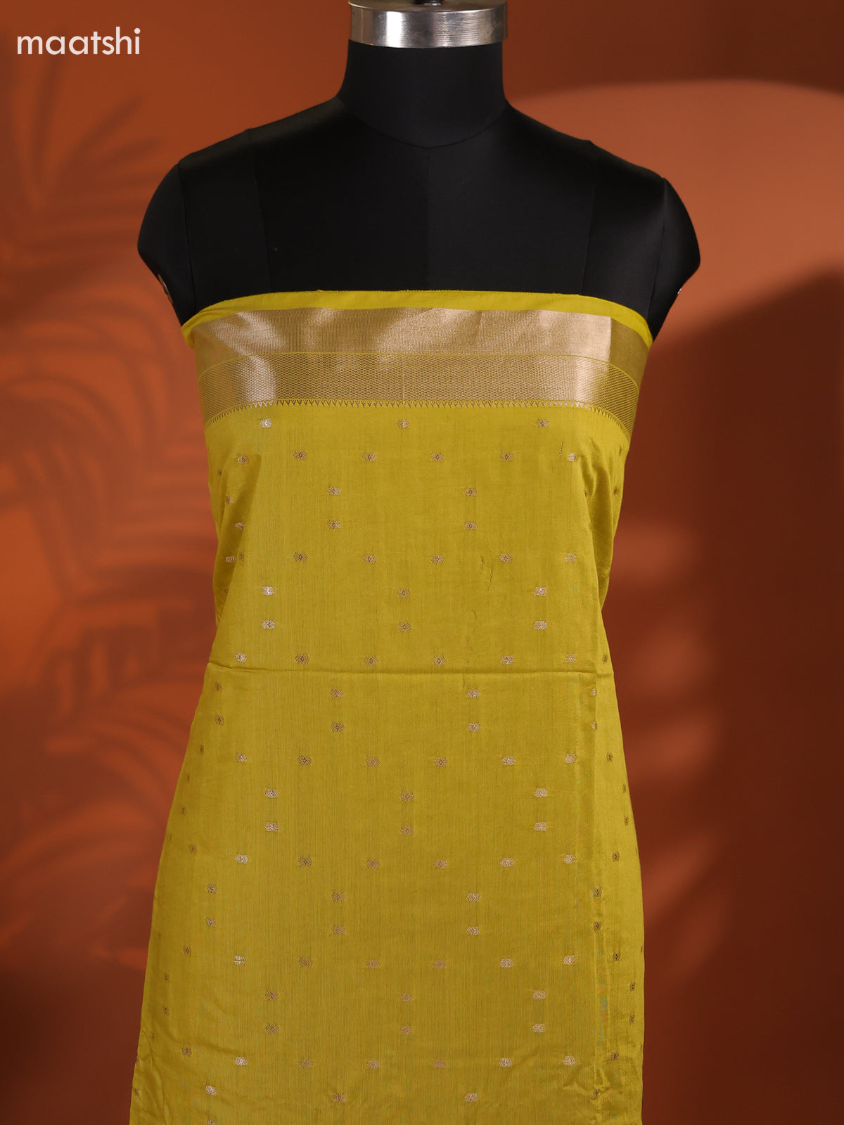 Lime Green Art Silk Dress Material With Zari Buttas and Bottom & Dupatta