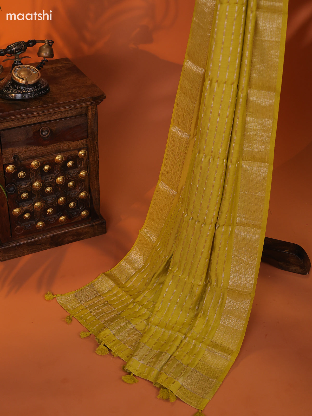 Lime Green Art Silk Dress Material With Zari Buttas and Bottom & Dupatta