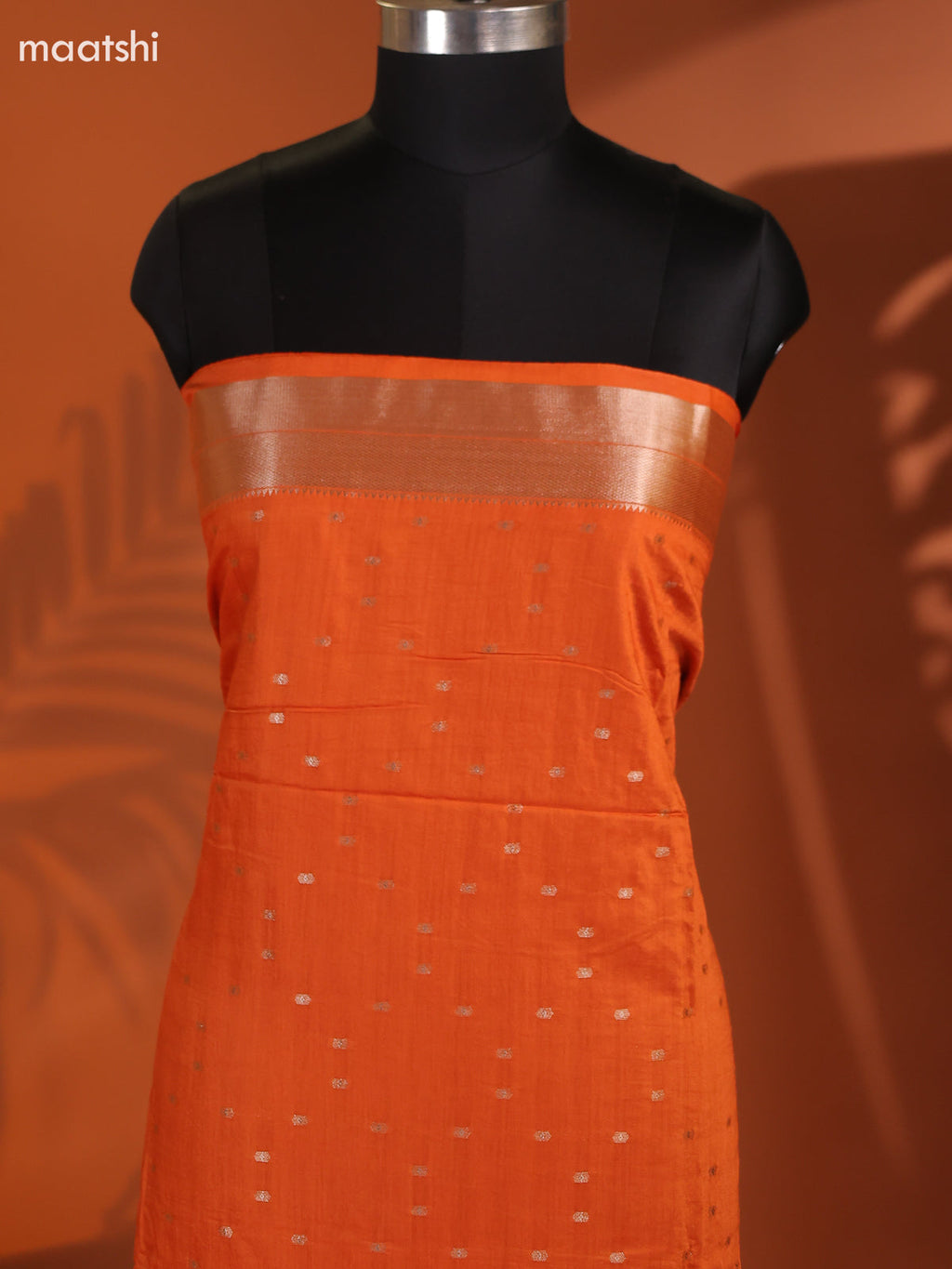 Orange Art Silk Dress Material With Zari Buttas and Bottom & Dupatta