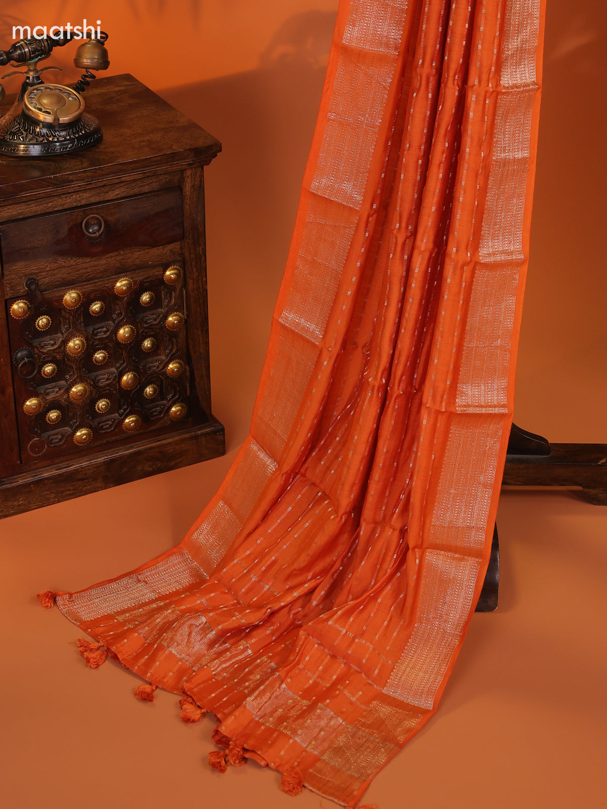 Orange Art Silk Dress Material With Zari Buttas and Bottom & Dupatta
