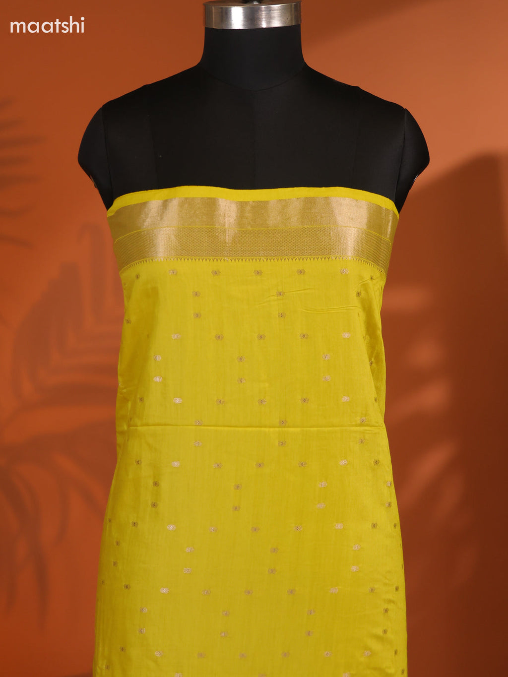 Lime Green Art Silk Dress Material With Zari Buttas and Bottom & Dupatta