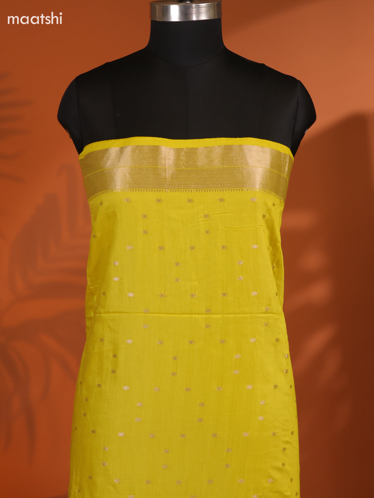Lime Green Art Silk Dress Material With Zari Buttas and Bottom & Dupatta