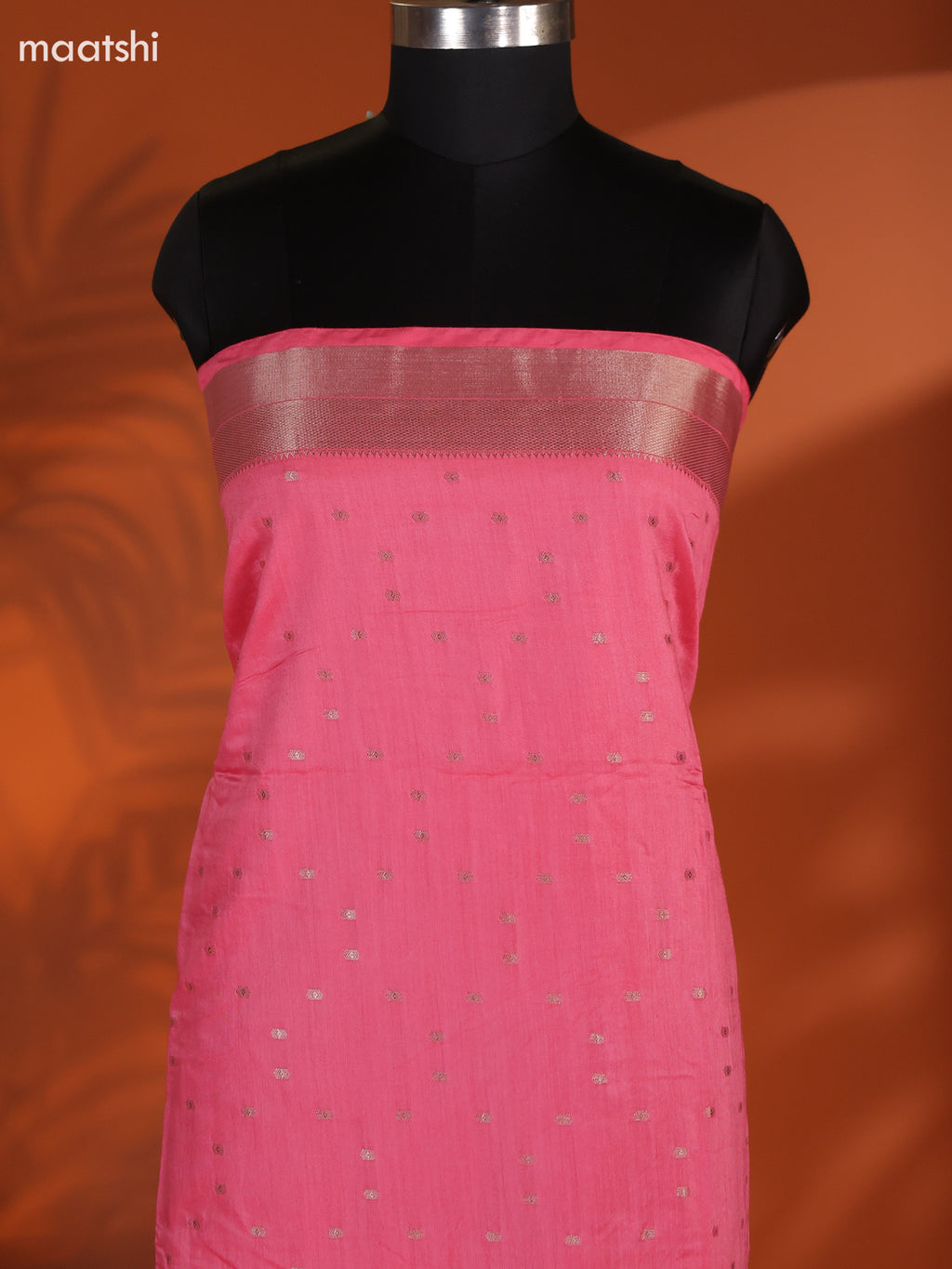 Peach Pink Art Silk Dress Material With Zari Buttas and Bottom & Dupatta