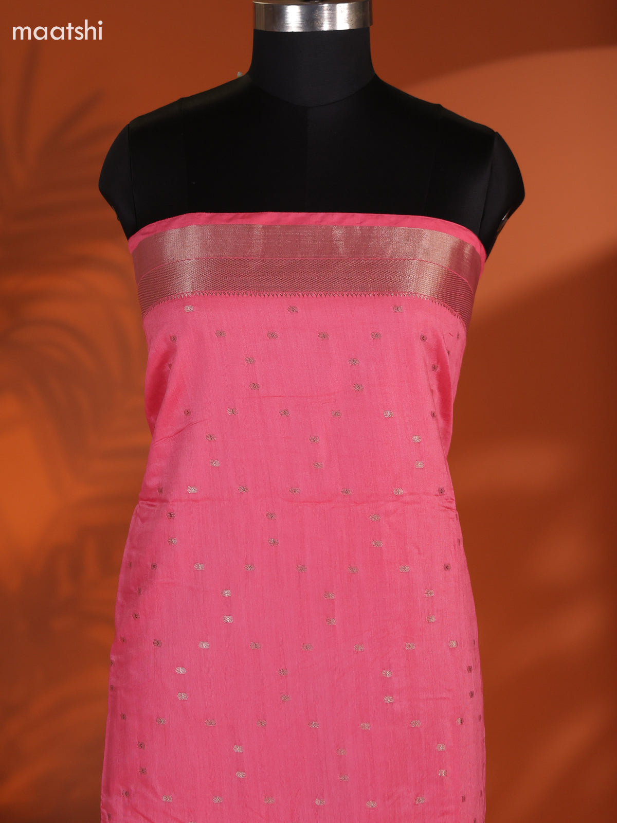 Peach Pink Art Silk Dress Material With Zari Buttas and Bottom & Dupatta