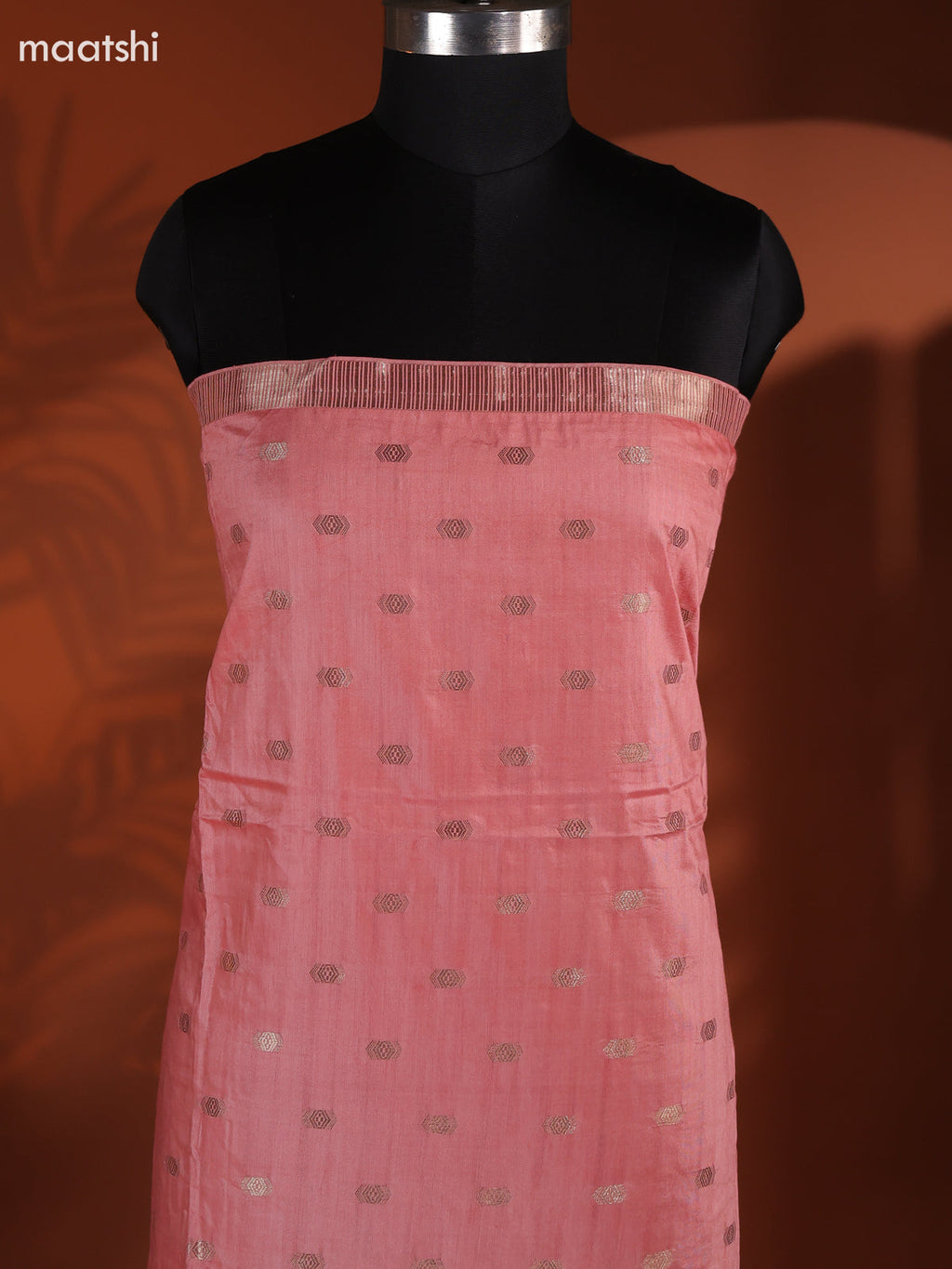 Peach Art Silk Dress Material With Zari Buttas and Bottom & Dupatta