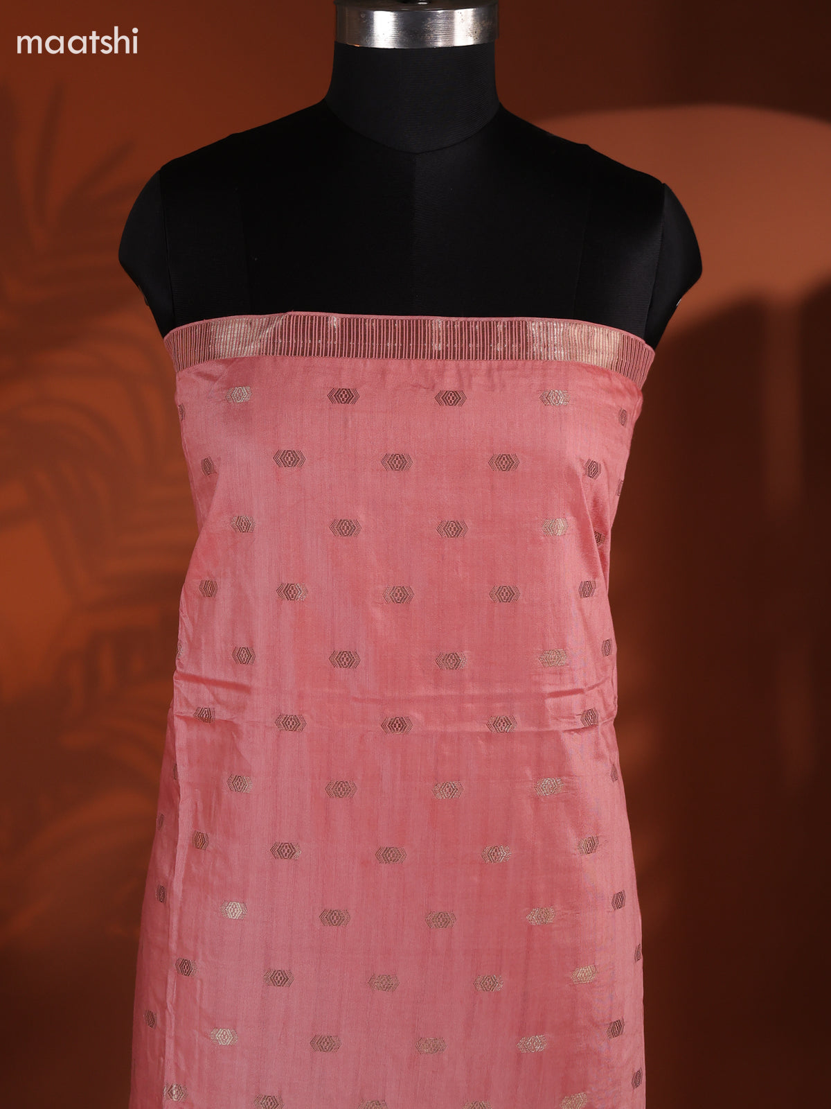Peach Art Silk Dress Material With Zari Buttas and Bottom & Dupatta