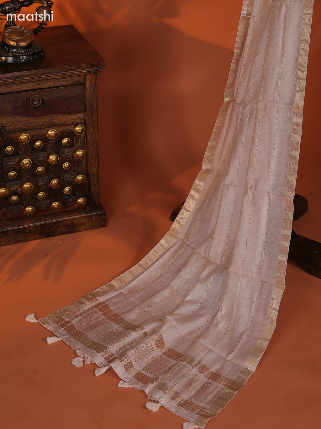 Peach Art Silk Dress Material With Zari Buttas and Bottom & Dupatta