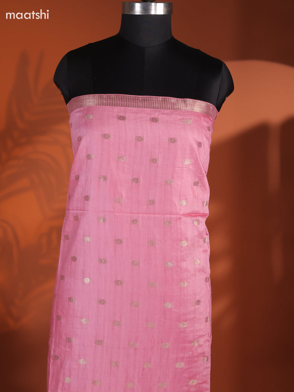 Pink Art Silk Dress Material With Zari Buttas and Bottom & Dupatta