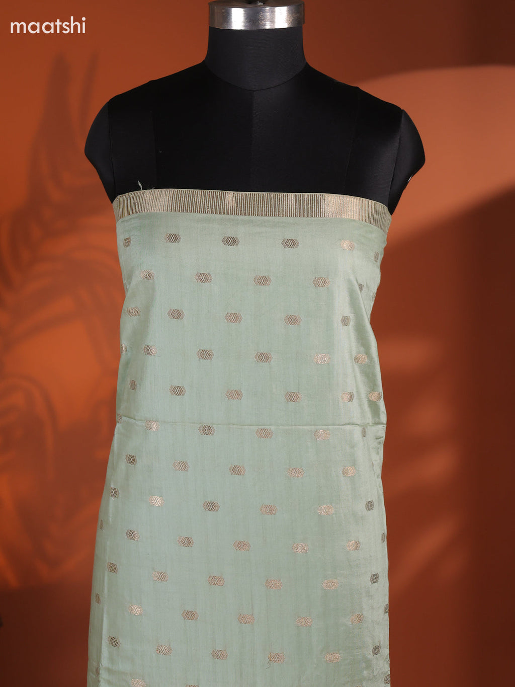 Pastel Green Art Silk Dress Material With Zari Buttas and Bottom & Dupatta
