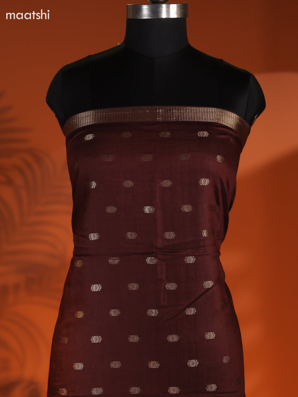 Brown Art Silk Dress Material With Zari Buttas and Bottom & Dupatta