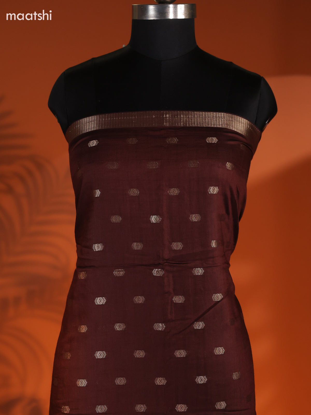 Brown Art Silk Dress Material With Zari Buttas and Bottom & Dupatta