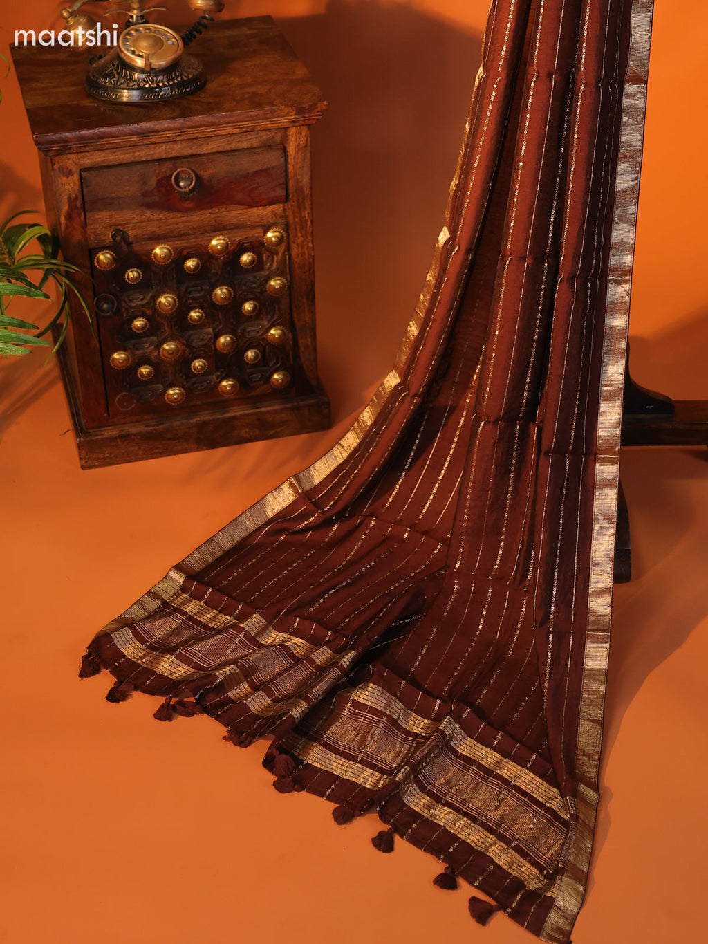 Brown Art Silk Dress Material With Zari Buttas and Bottom & Dupatta