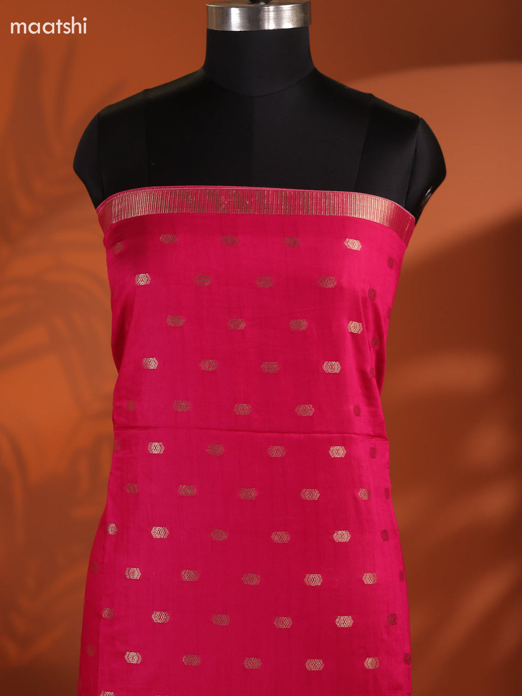 Pink Art Silk Dress Material With Zari Buttas and Bottom & Dupatta