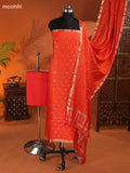 Rust Orange Art Silk Dress Material With Zari Buttas and Bottom & Dupatta