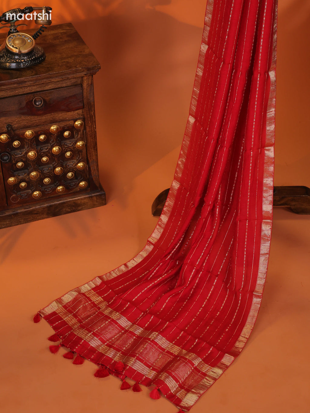 Red Art Silk Dress Material With Zari Buttas and Bottom & Dupatta