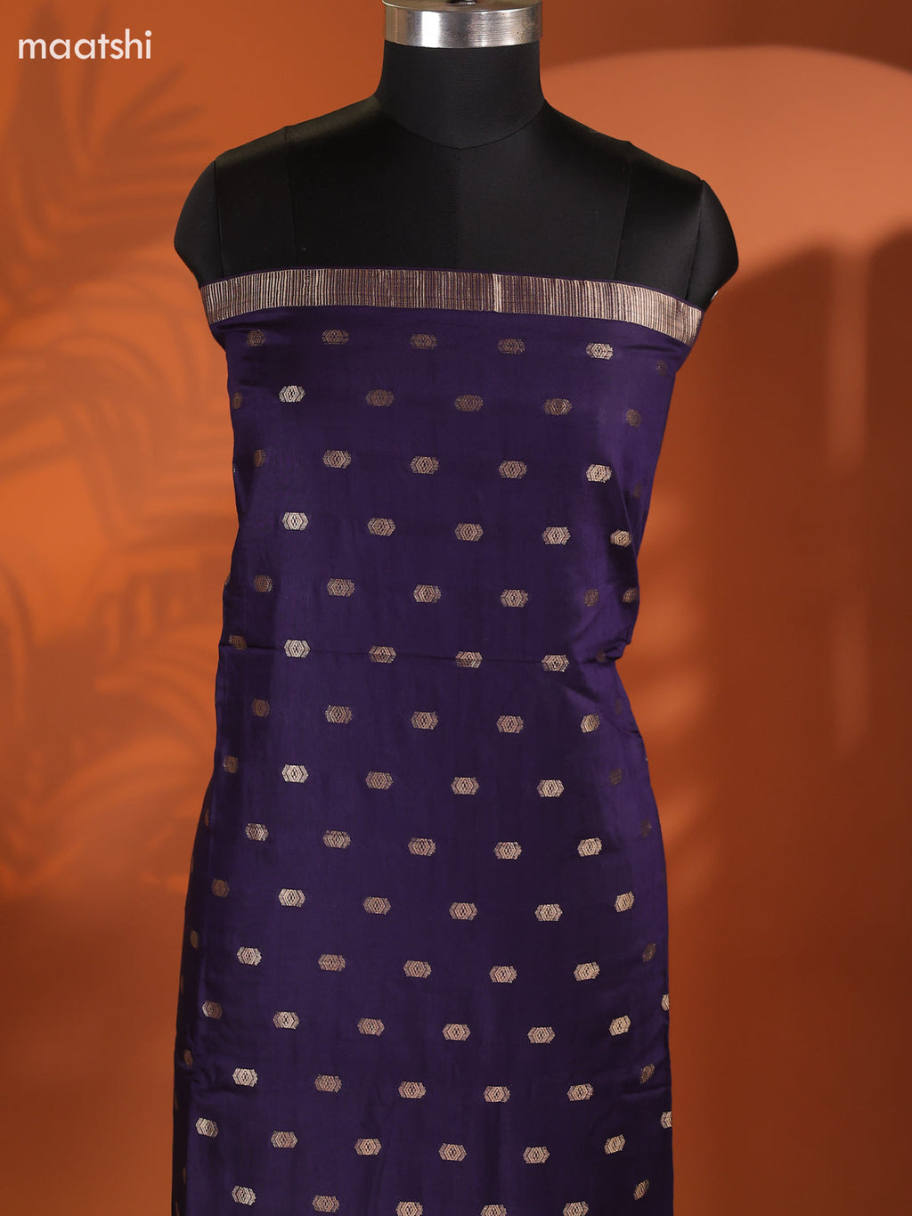 Navy Blue Art Silk Dress Material With Zari Buttas and Bottom & Dupatta