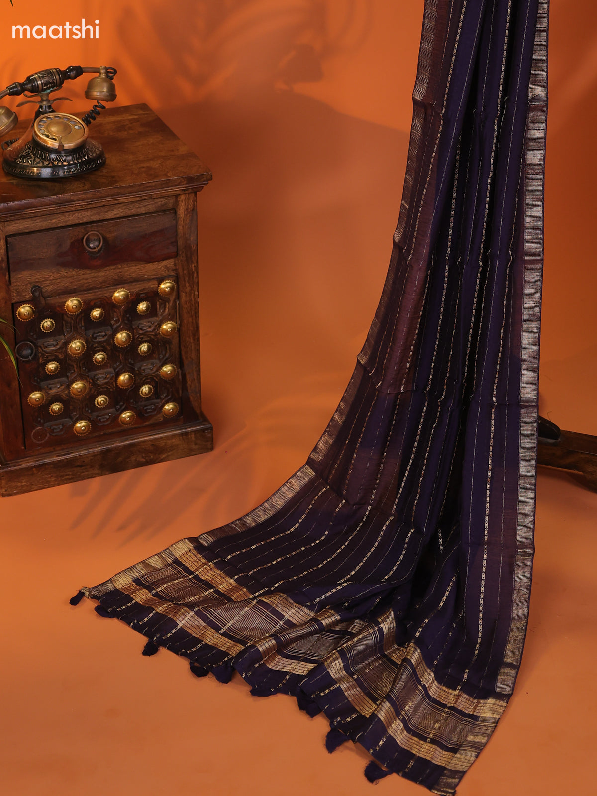 Navy Blue Art Silk Dress Material With Zari Buttas and Bottom & Dupatta