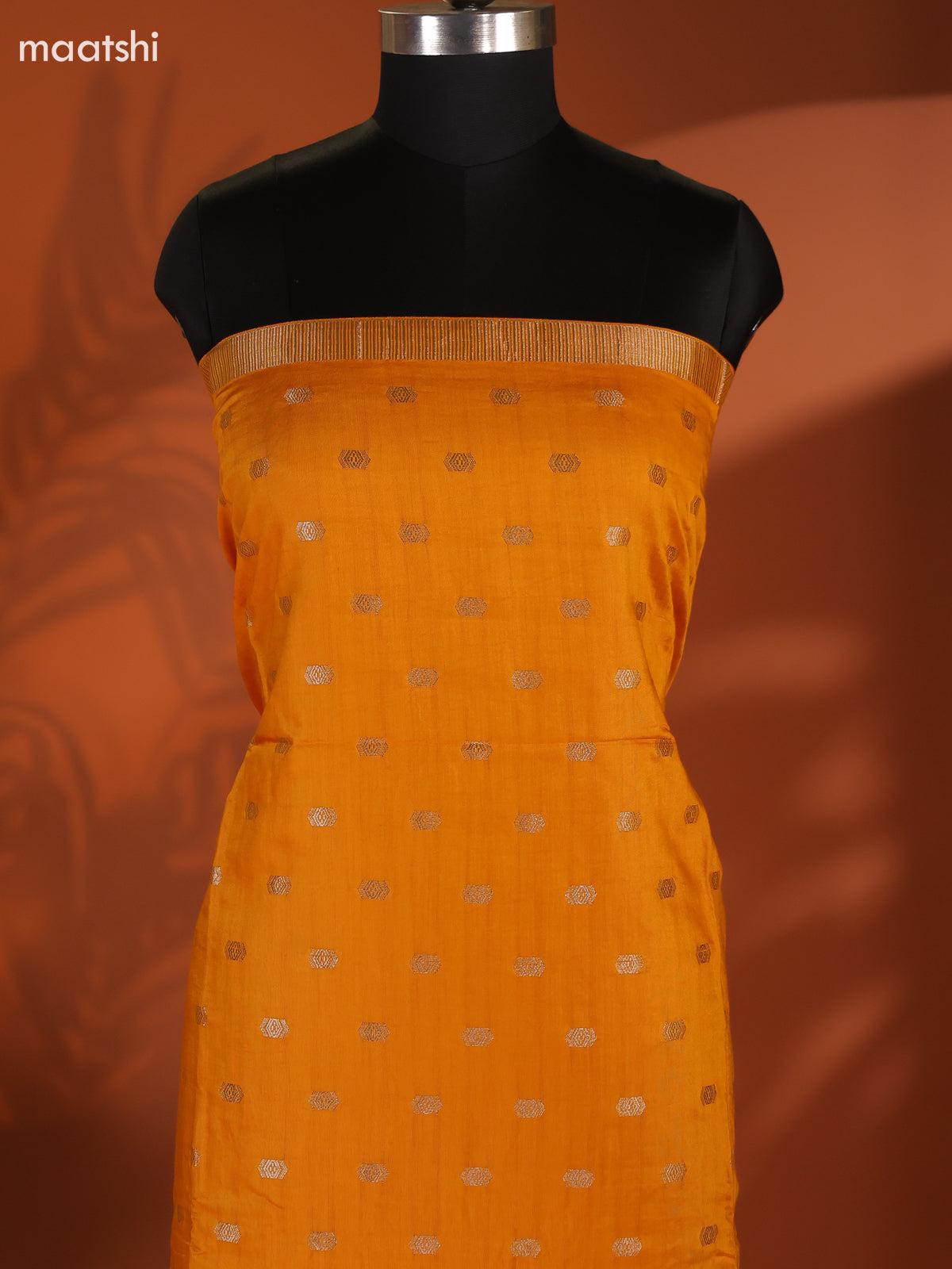 Mango Yellow Art Silk Dress Material With Zari Buttas and Bottom & Dupatta
