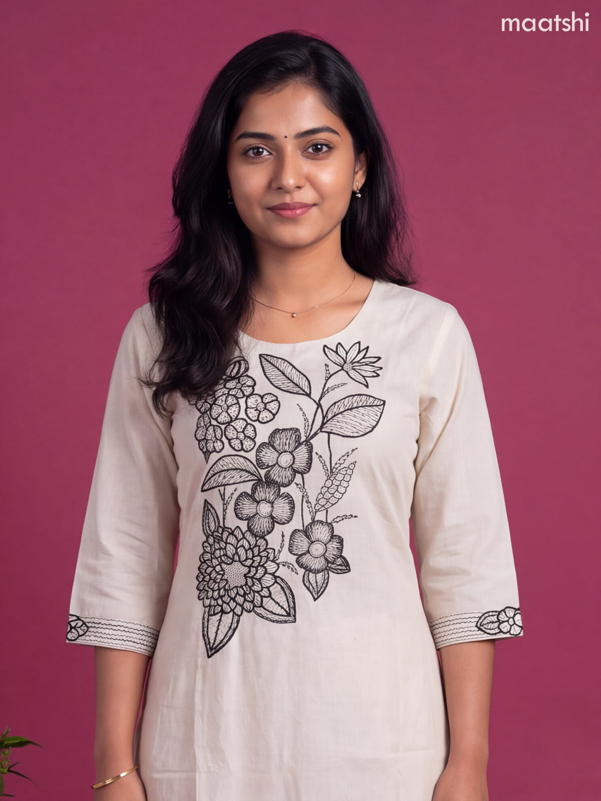 Off White Cotton Embroidery Work A-Line Suit