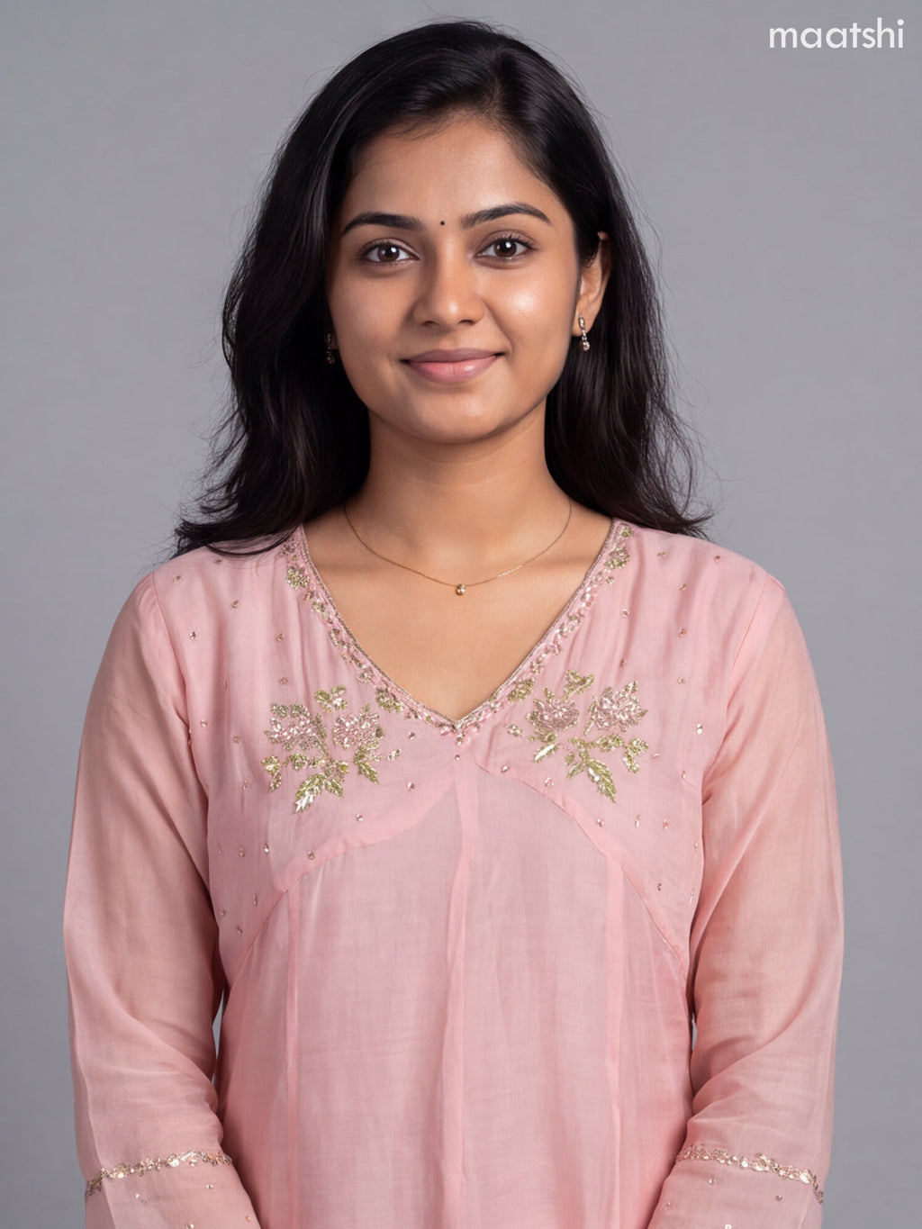 Pink Mul Chanderi Embroidery Anarkali Suit