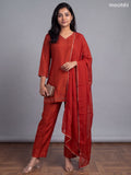 Rust Art Tussar Embroidery Work Straight Suit