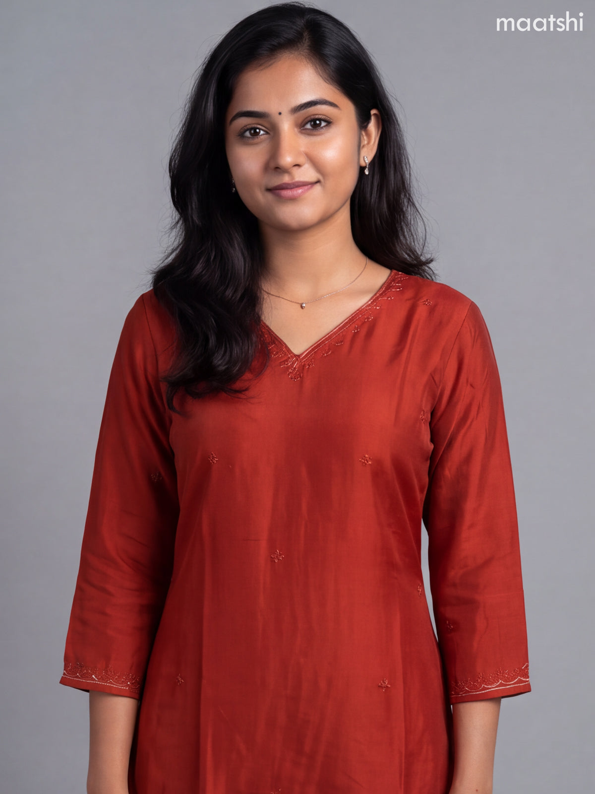Rust Art Tussar Embroidery Work Straight Suit