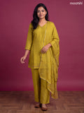 Lime Green Art Tussar Embroidery Work Straight Suit
