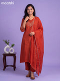 Rust Art Tussar Embroidery Work A-Line Suit