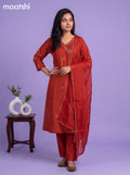 Rust Art Tussar Embroidery Work A-Line Suit
