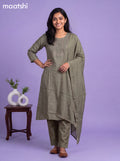 Pastel Green Art Tussar Embroidery Work A-Line Suit