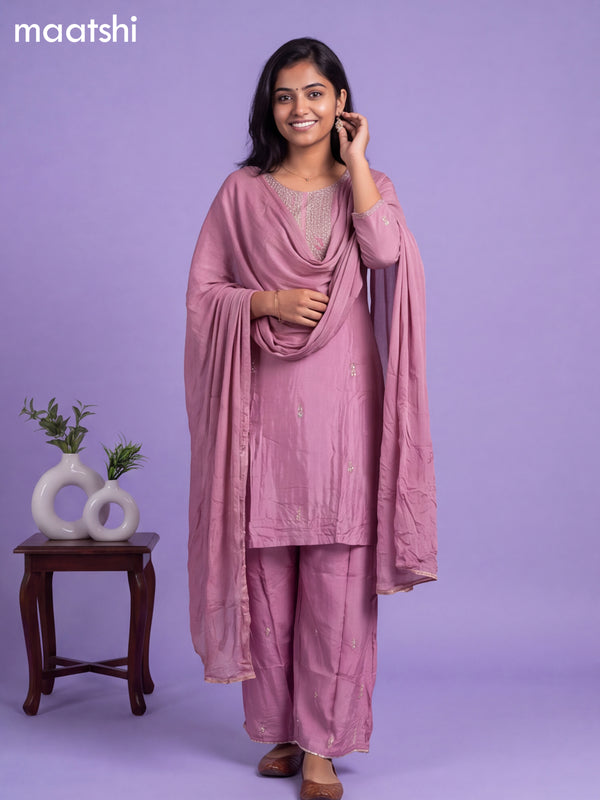 Pink Crepe Silk Embroidery Work Straight Suit