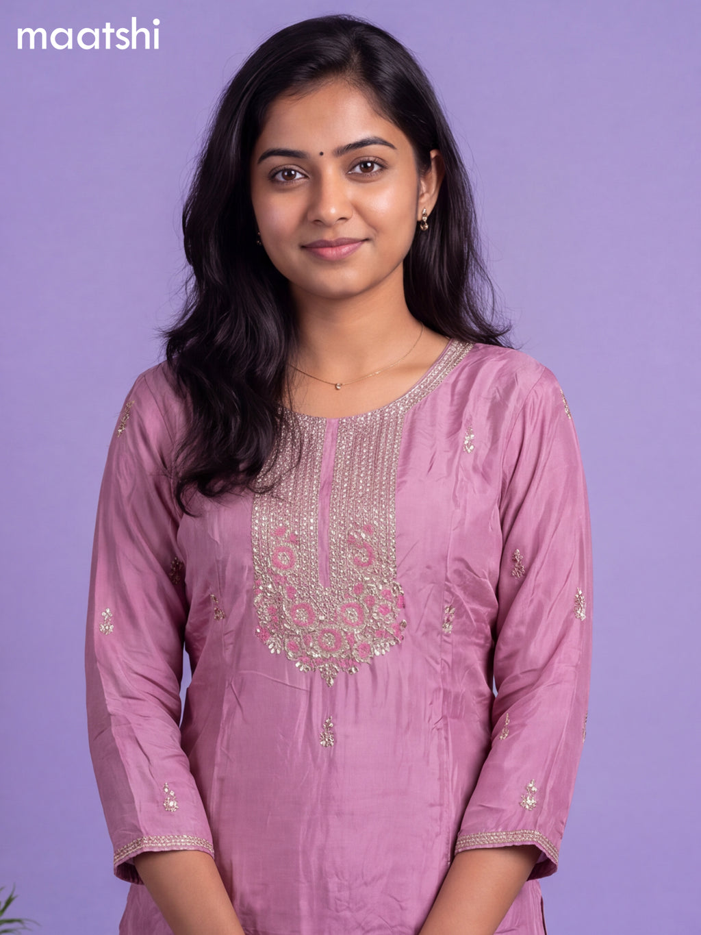 Pink Crepe Silk Embroidery Work Straight Suit
