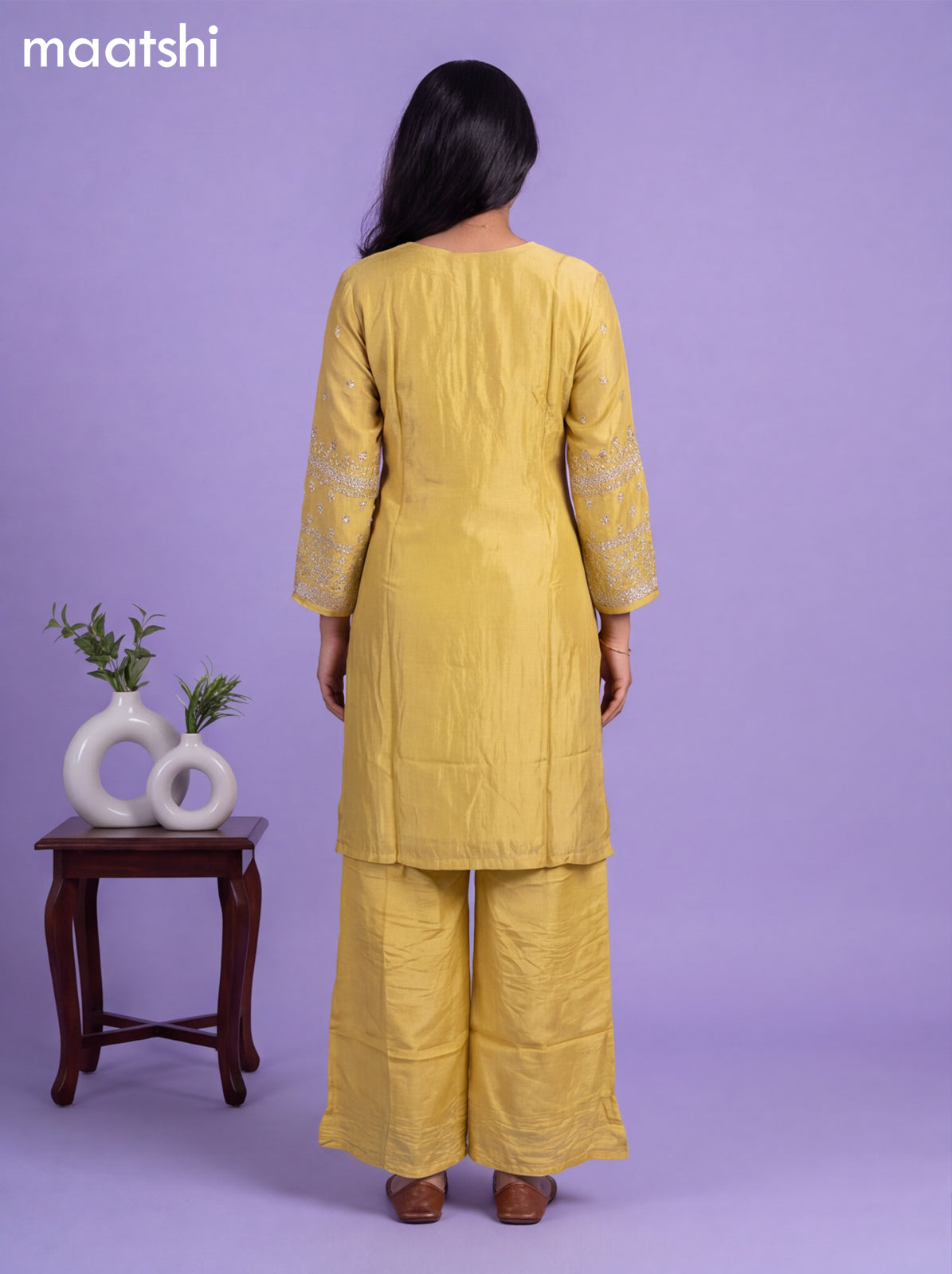Yellow Art Silk Embroidery Work Straight Suit