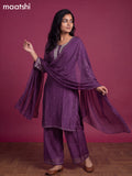 Purple Art Silk Embroidery Work Straight Suit