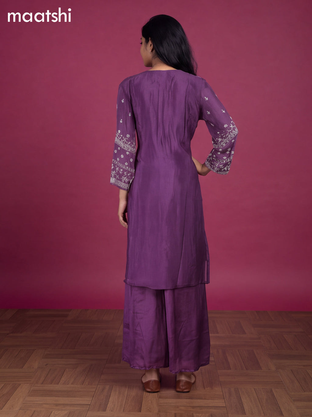 Purple Art Silk Embroidery Work Straight Suit